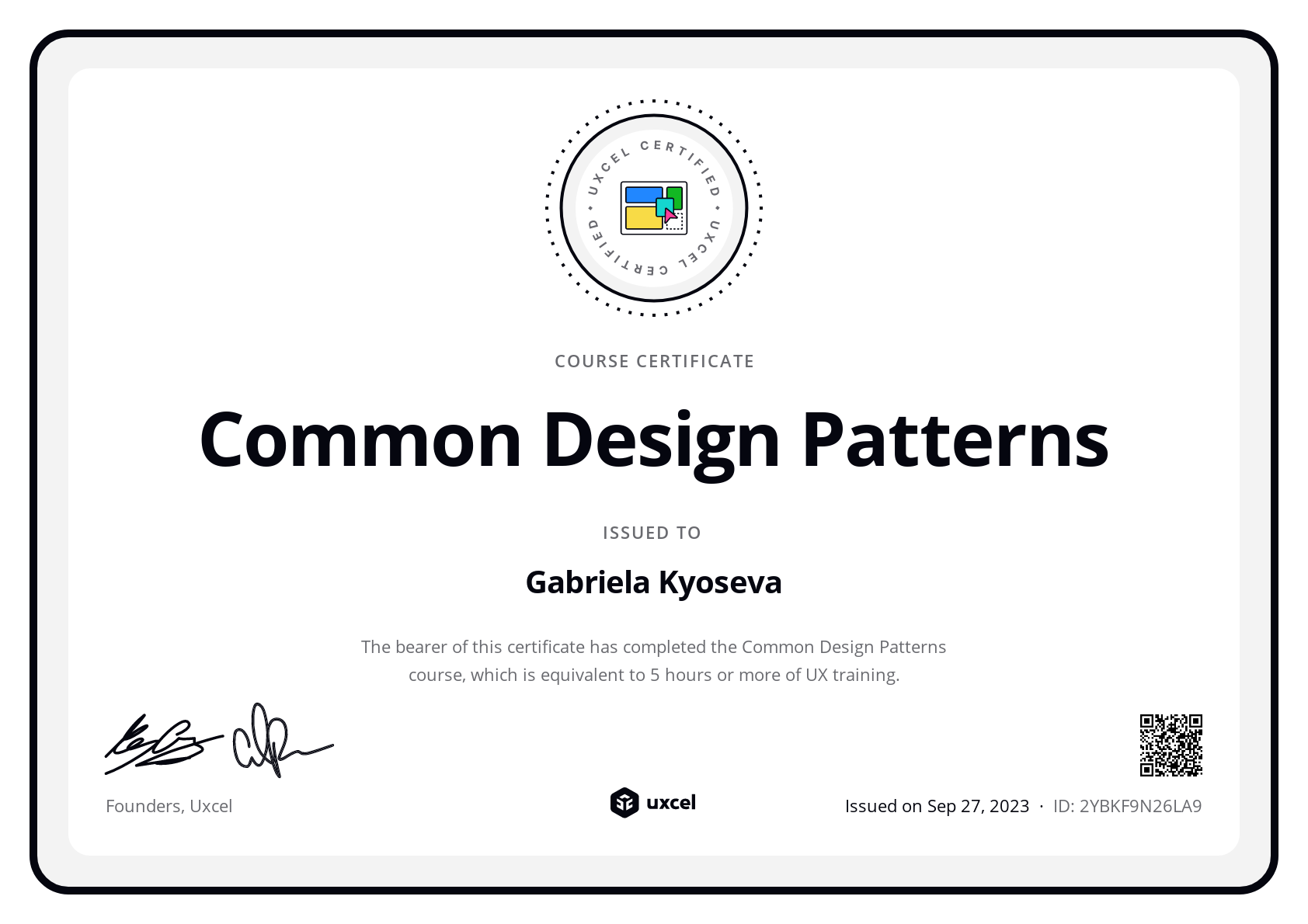 Gabriela Kyoseva's certificate